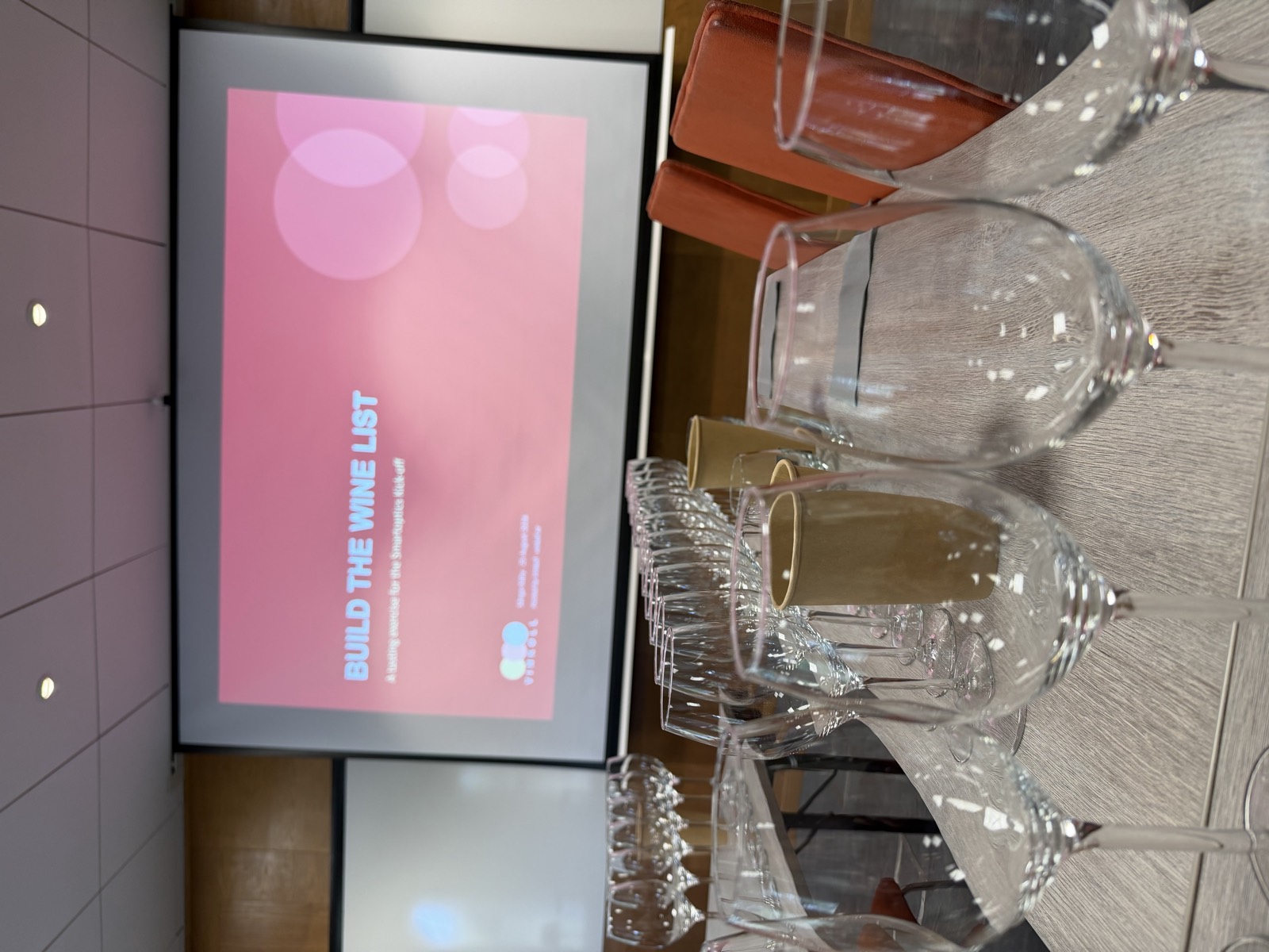 Build the Wine List on the screen, with rows of glasses on the table in front